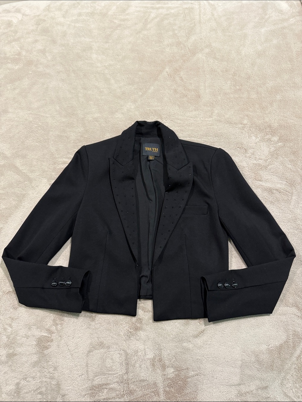 Truth Black Women's Cropped Tuxedo Stud-Detail Blazer